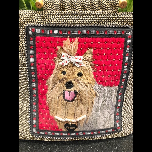 Yorkie Needlepoint Tote with Bamboo Handles, Handmade, NEW! - Picture 3 of 7